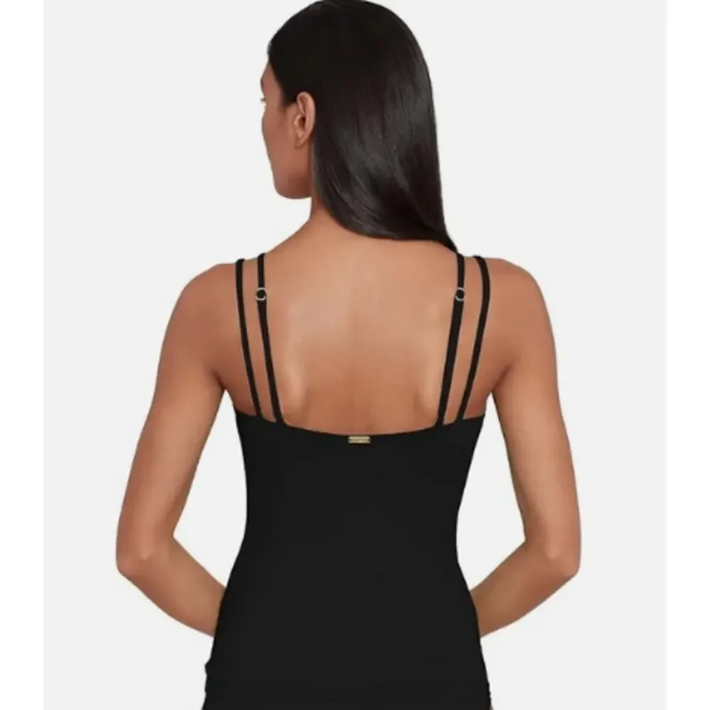 LAUREN RALPH LAUREN Double Strap Twist Tankini Top Size 4 Black Underwire NWT
